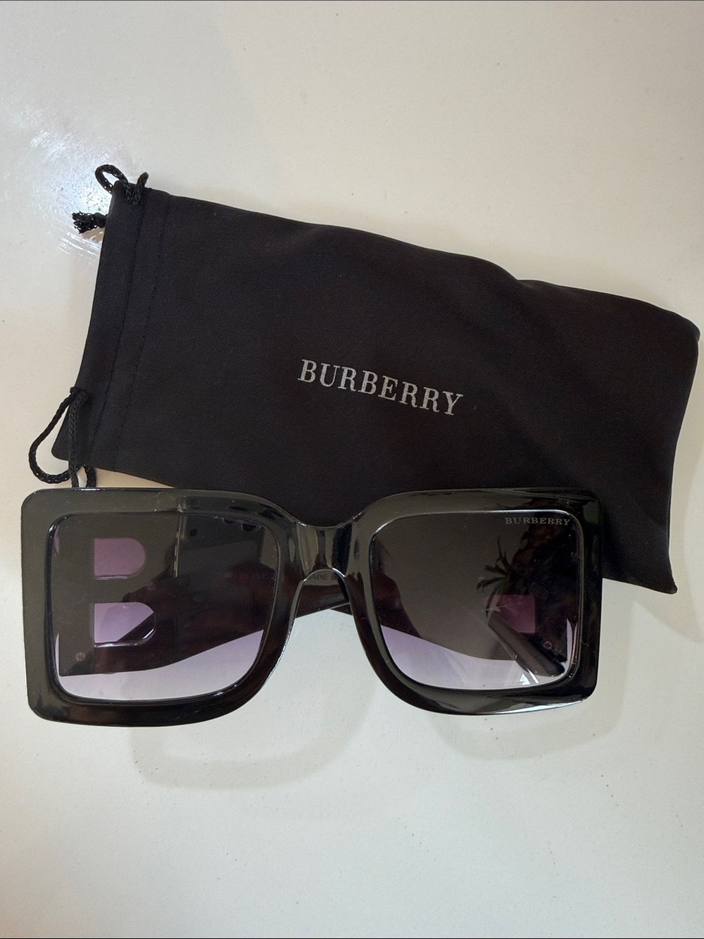 Burberry Black Square Sunglasses with Purple Gradient Lenses